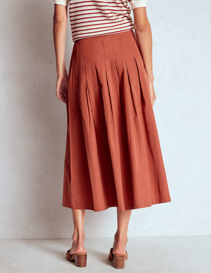 Valentina Taffeta Midi Skirt-Roasted Chestnut Brown-3