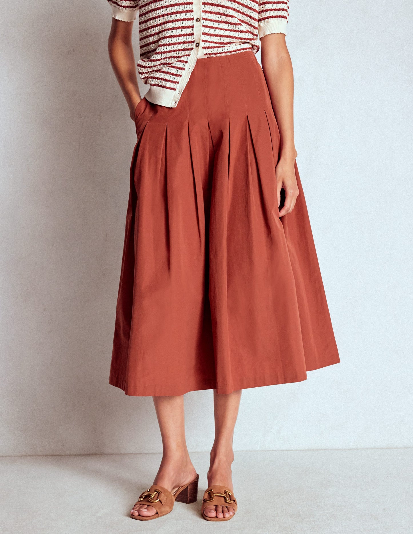 Valentina Taffeta Midi Skirt-Roasted Chestnut Brown