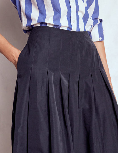 Valentina Taffeta Midi Skirt-Navy-5