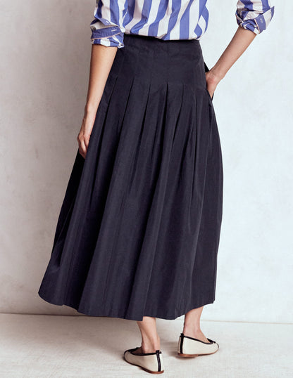 Valentina Taffeta Midi Skirt-Navy-4