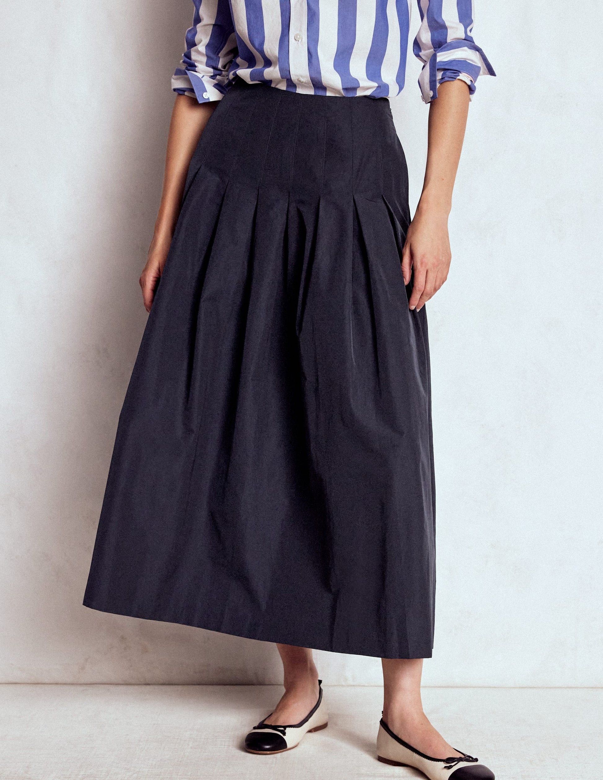 Valentina Taffeta Midi Skirt-Navy-1