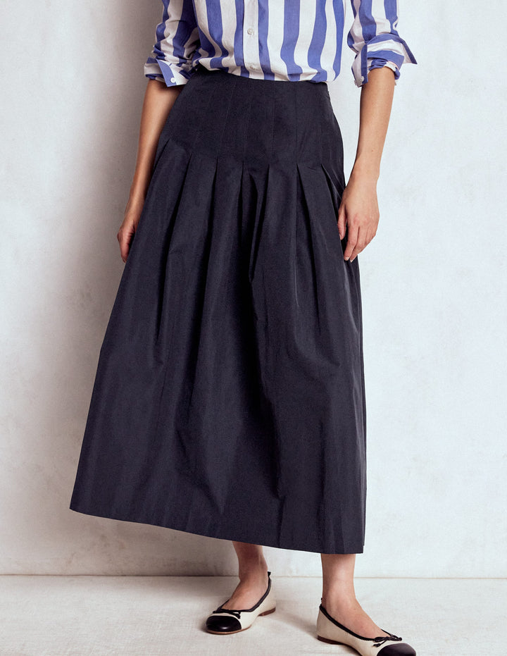 Valentina Taffeta Midi Skirt-Navy
