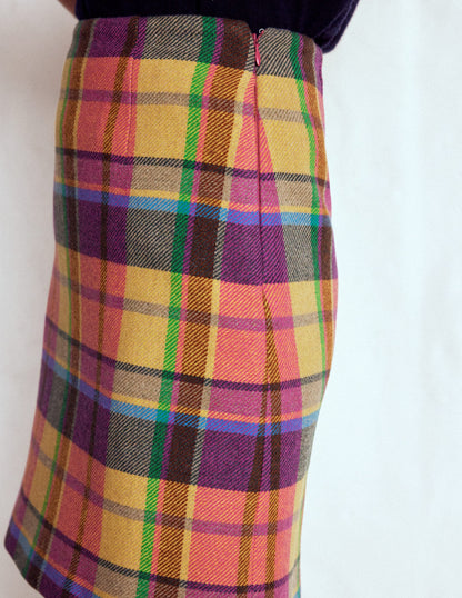 Wool A Line Mini Skirt-Yellow, Pink and Green Check-1