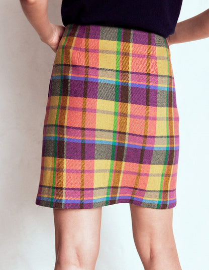 Wool A Line Mini Skirt-Yellow, Pink and Green Check-2