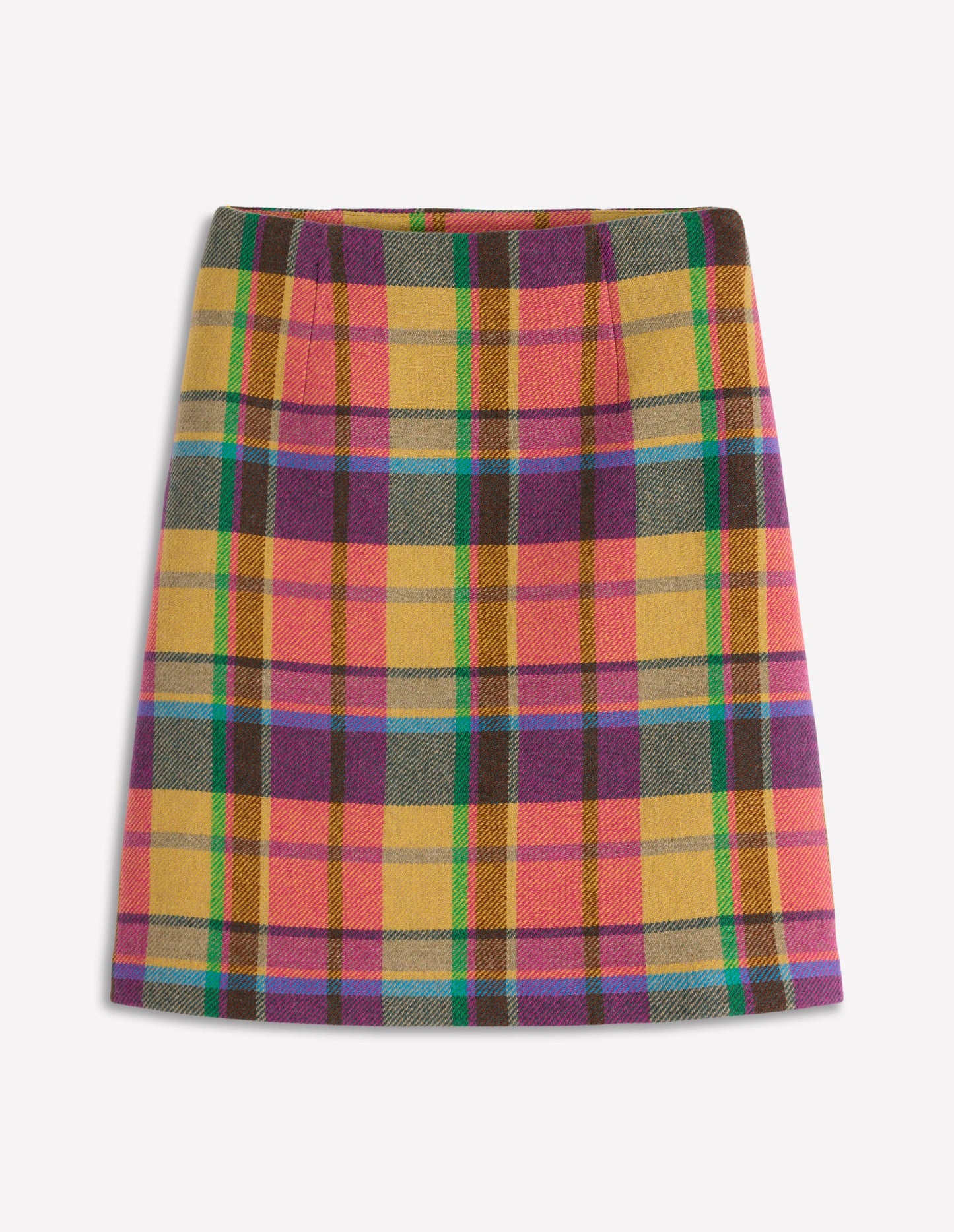 Wool A Line Mini Skirt-Yellow, Pink and Green Check