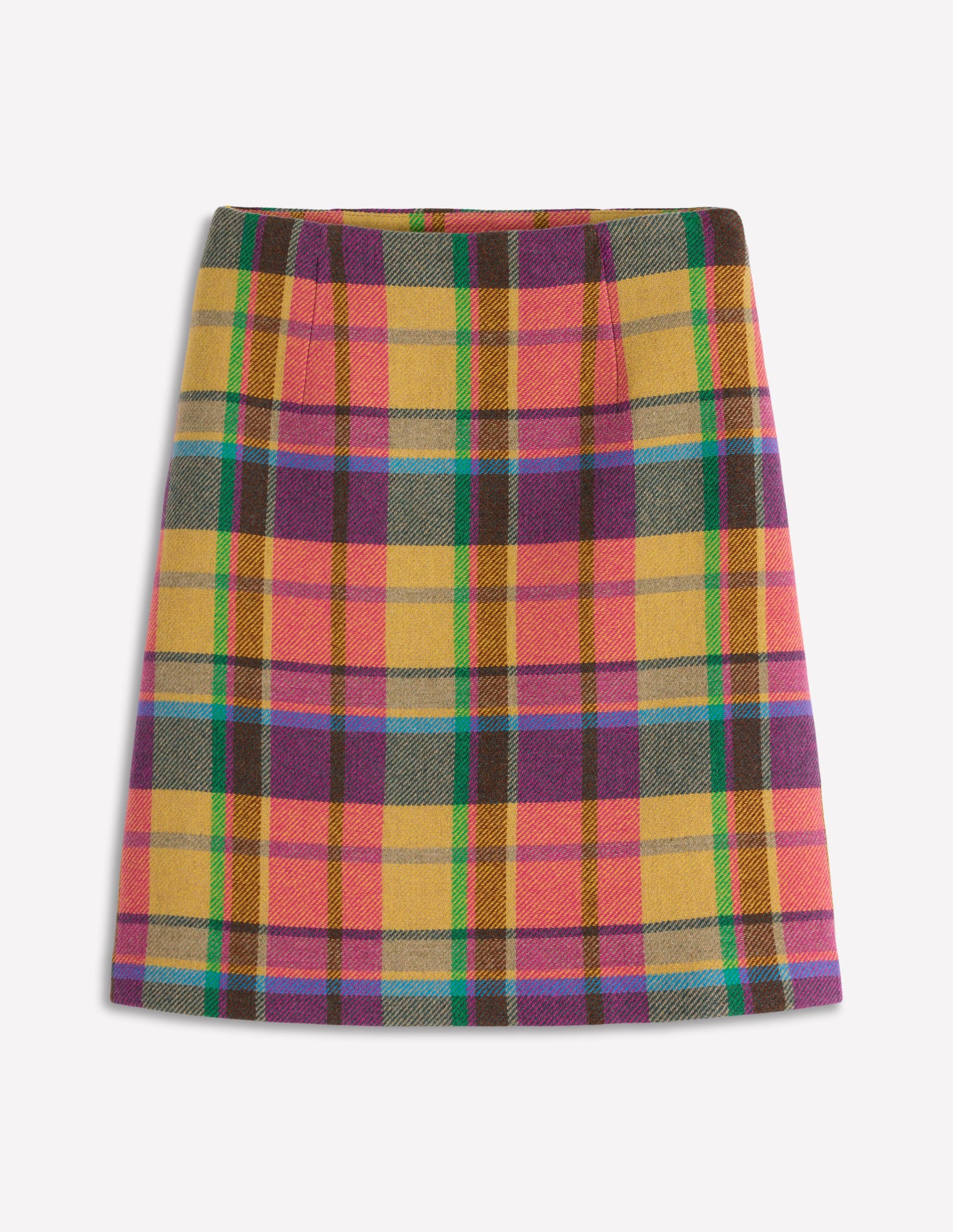 Wool A Line Mini Skirt-Yellow, Pink and Green Check-7