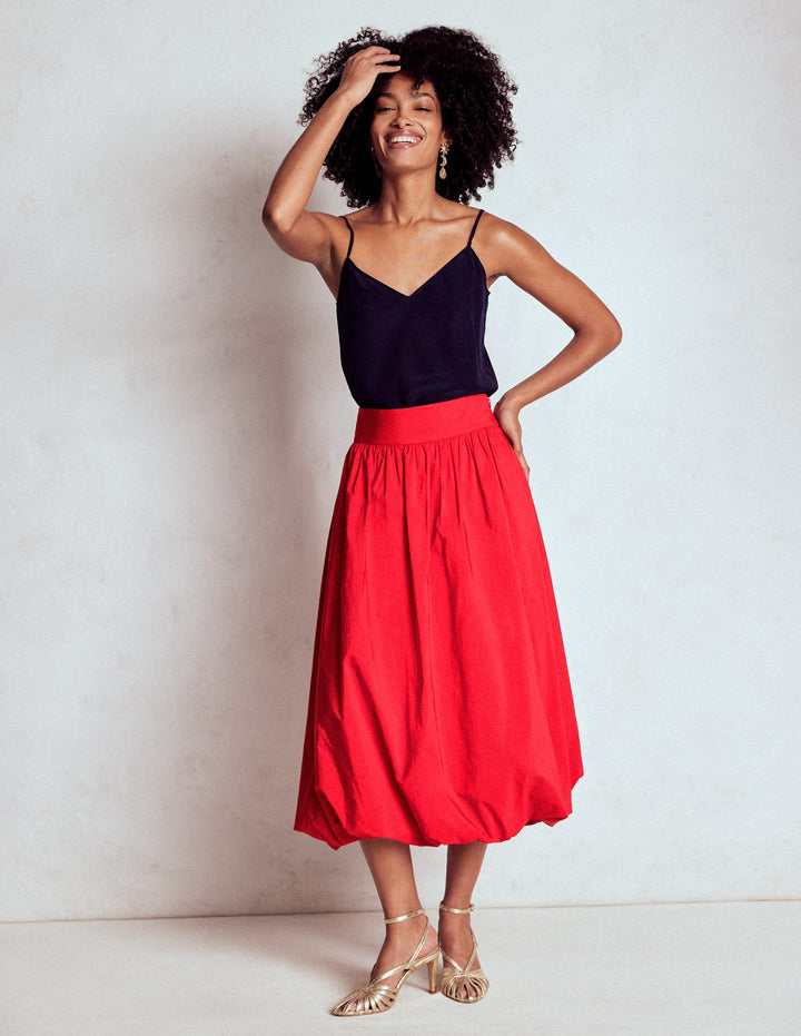 Bubble Hem Midi Skirt-Poppy Red