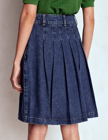 Pleated Denim Skirt-Mid Wash-3