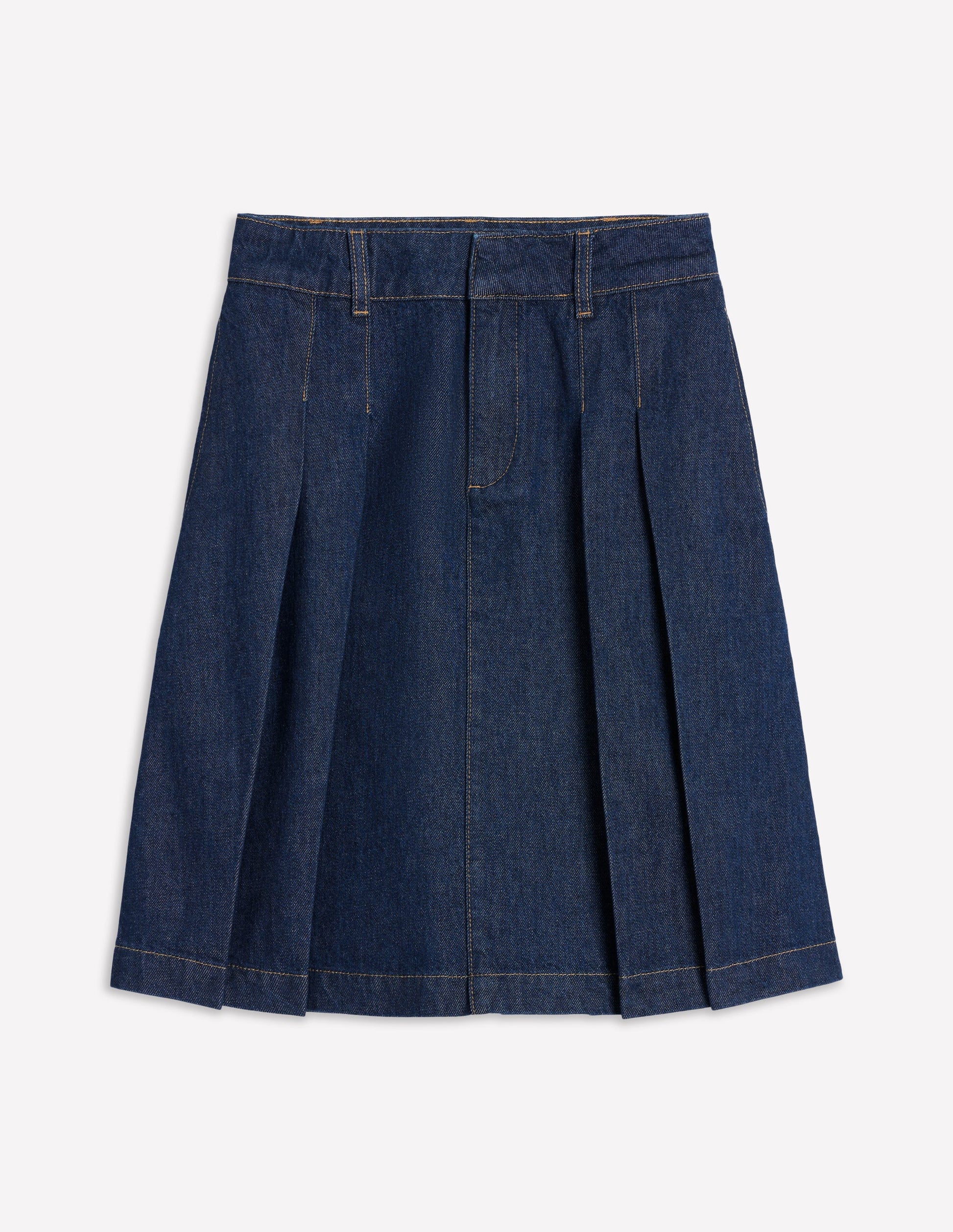 Pleated Denim Skirt-Indigo-5