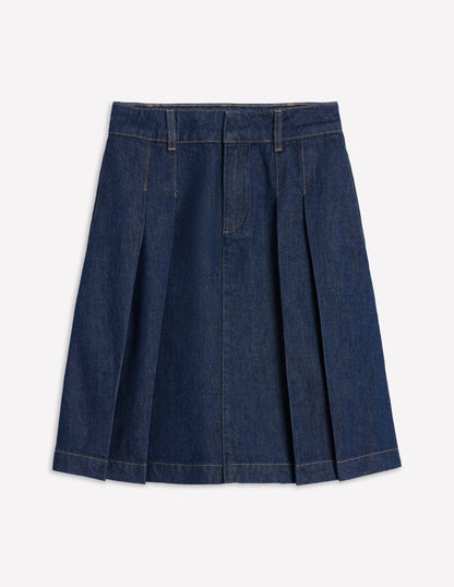 Pleated Denim Skirt-Indigo-5