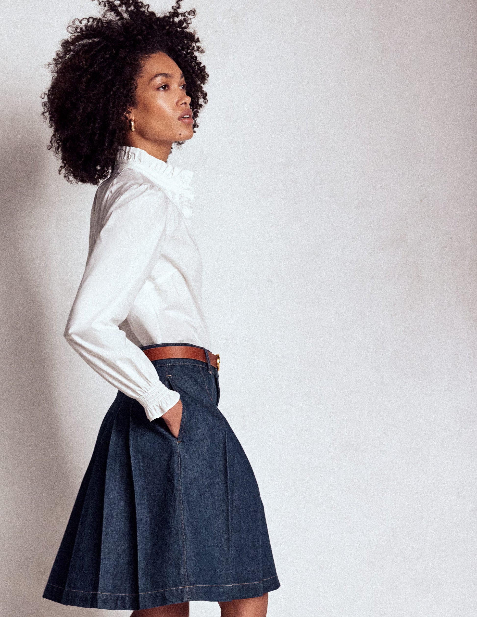 Pleated Denim Skirt-Indigo Boden USA - Main Image