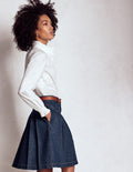 Pleated Denim Skirt-Indigo