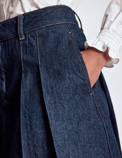 Pleated Denim Skirt-Indigo-2