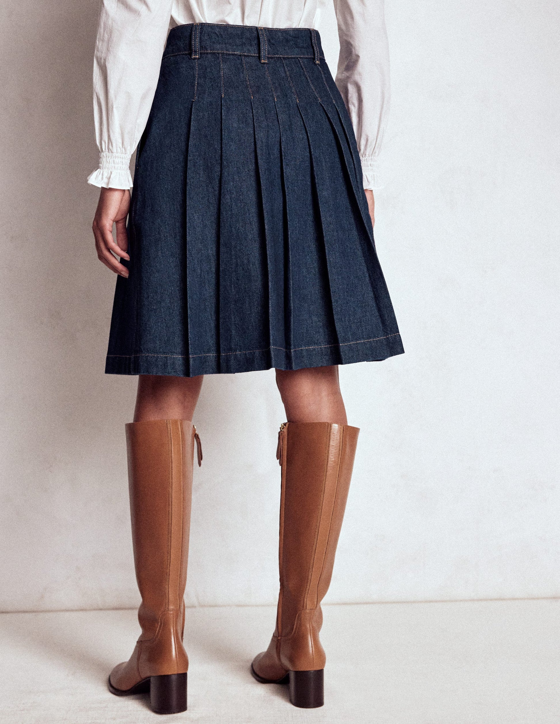 Pleated Denim Skirt-Indigo-3