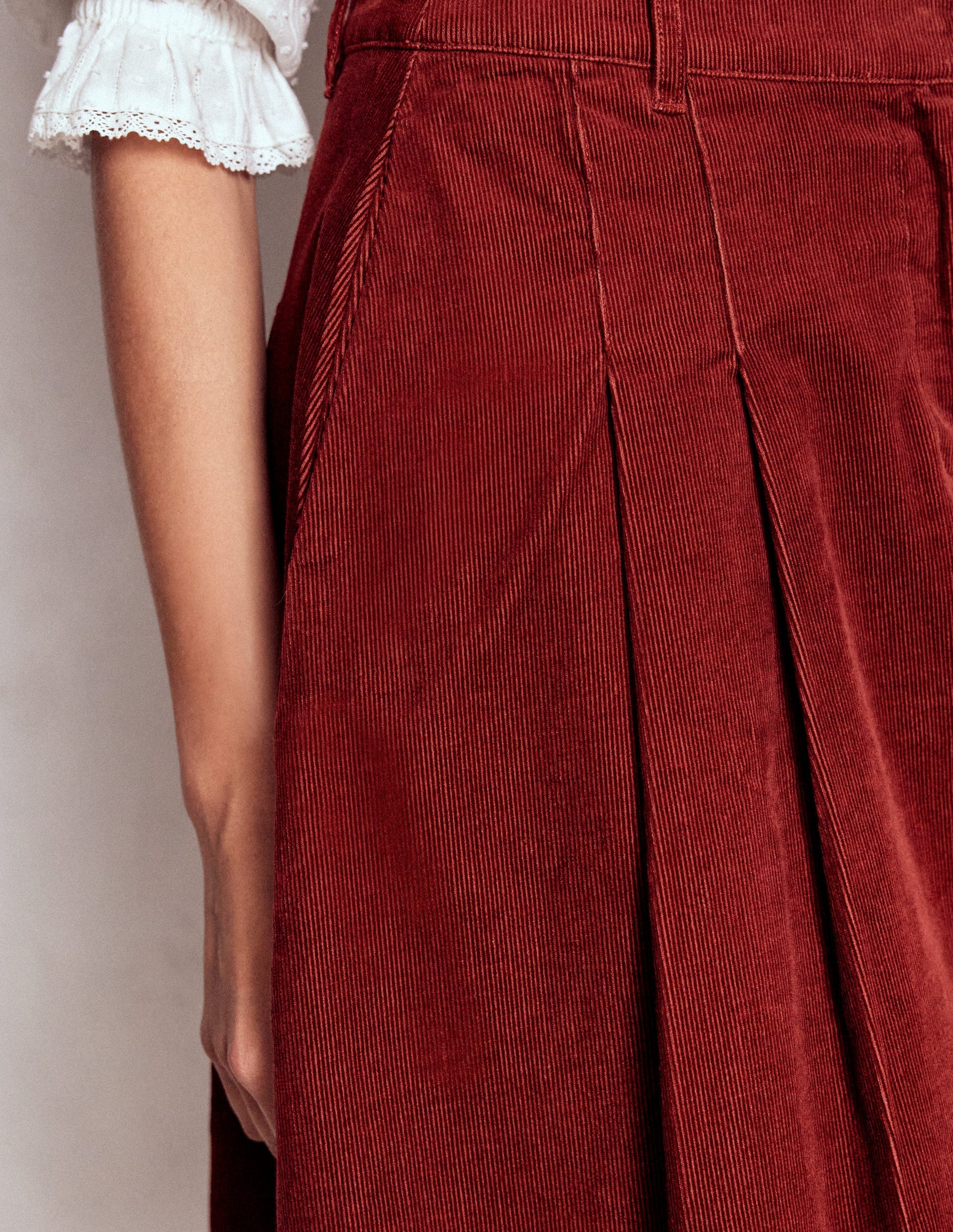 Pleated Cord Skirt-Fired Brick-2