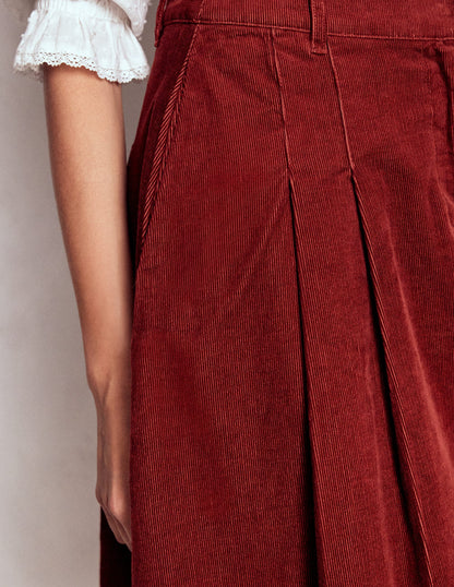 Pleated Cord Skirt-Fired Brick-2