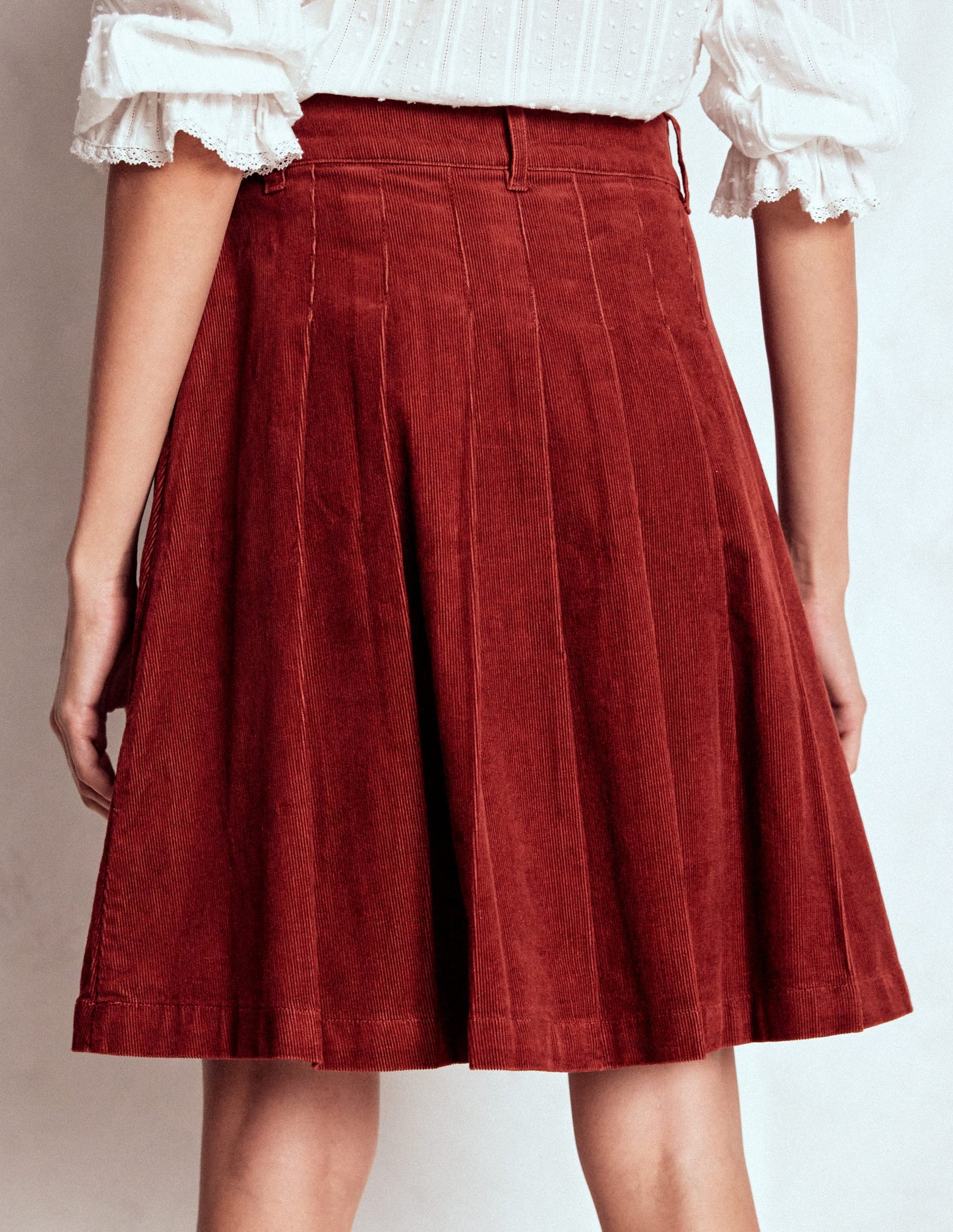 Pleated Cord Skirt-Fired Brick