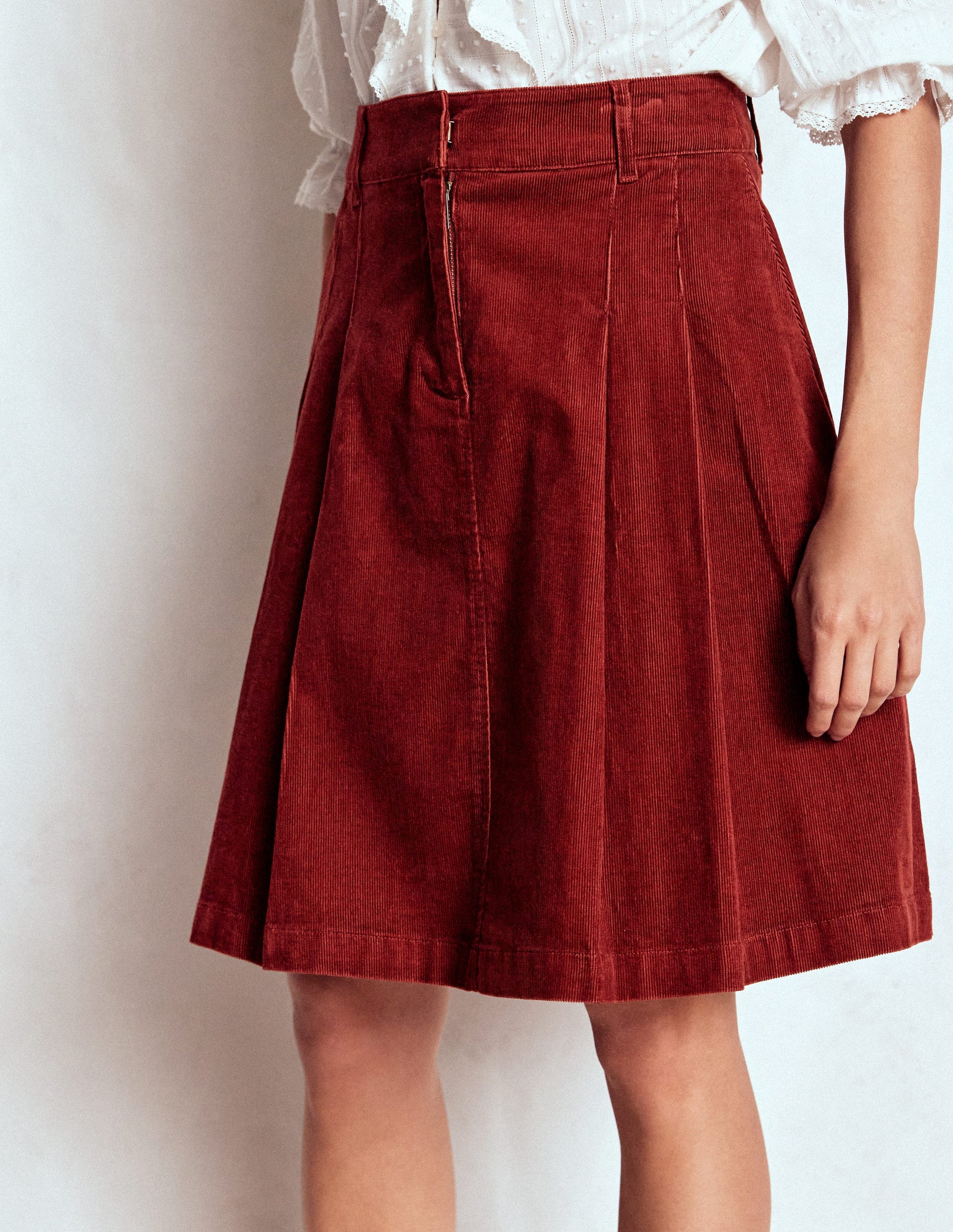 Pleated Cord Skirt-Fired Brick-4