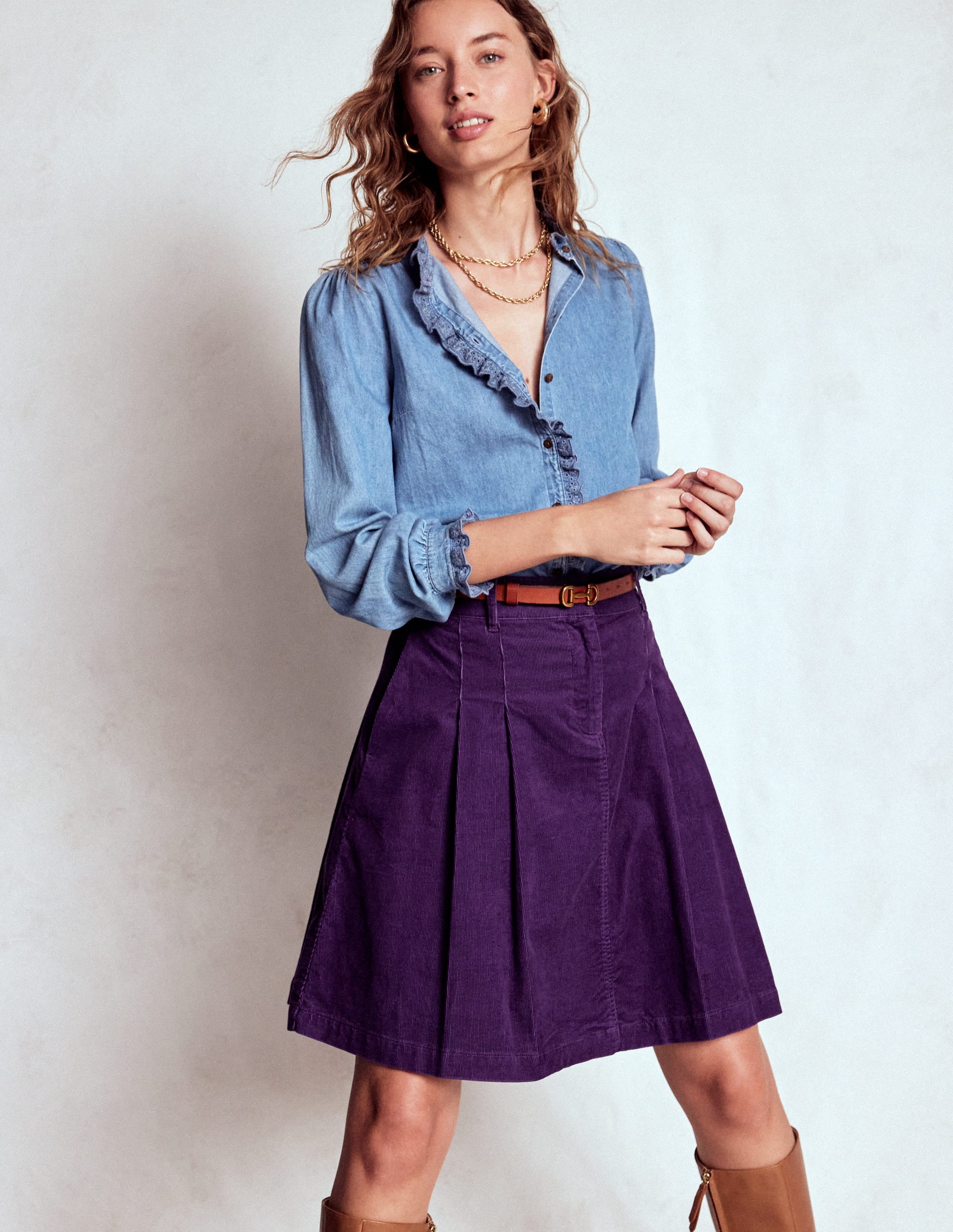 Pleated Cord Skirt-Mystic Purple | Boden USA