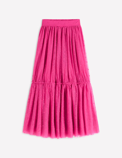 Anna Tulle Midi Skirt-Pink Flocked Spot-6