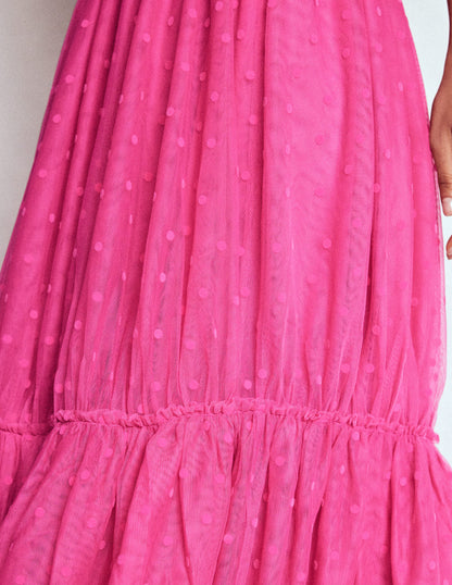 Anna Tulle Midi Skirt-Pink Flocked Spot-2