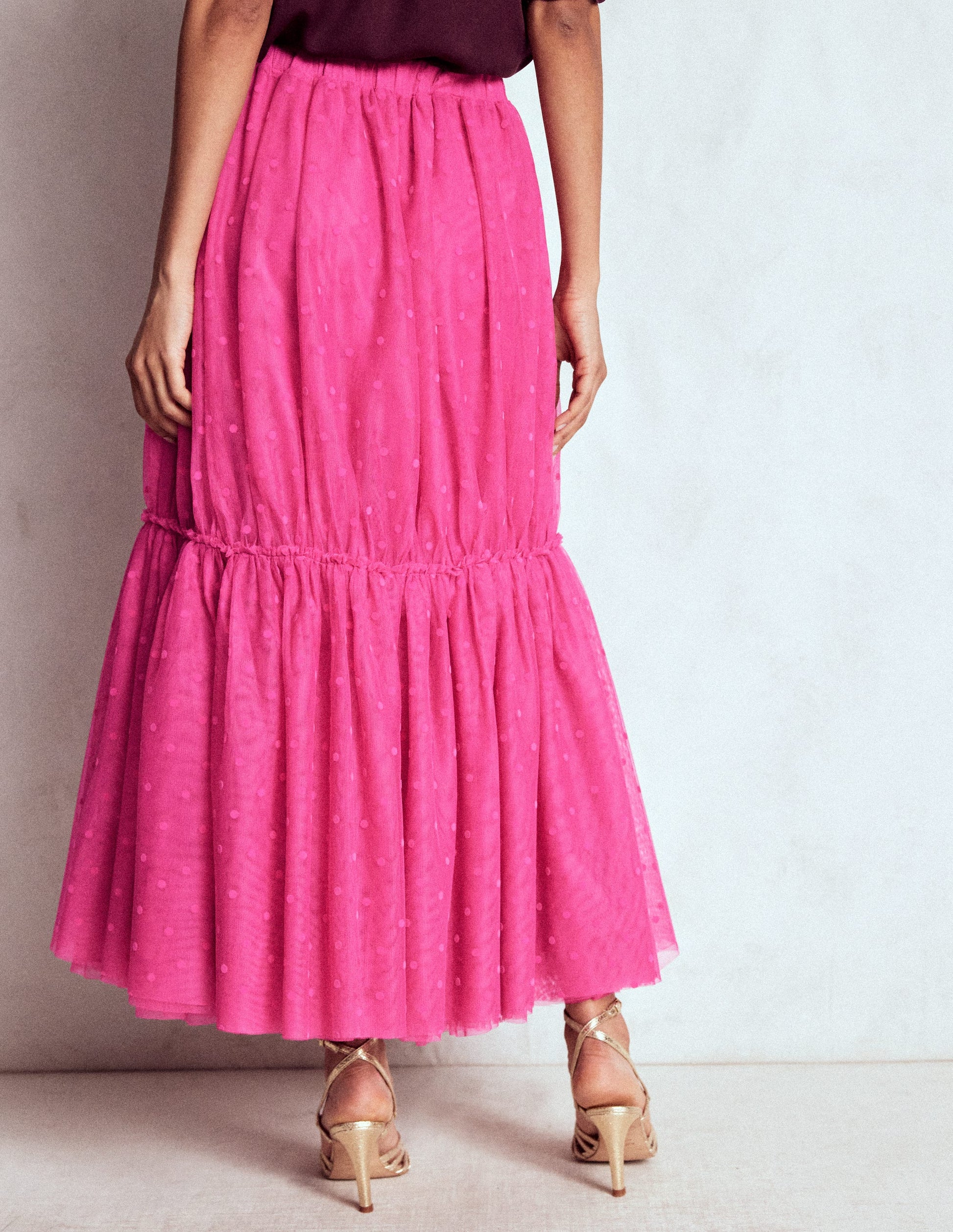 Anna Tulle Midi Skirt-Pink Flocked Spot-3