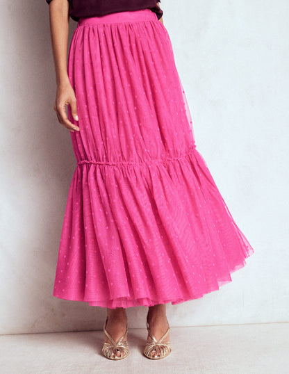 Anna Tulle Midi Skirt-Pink Flocked Spot-4