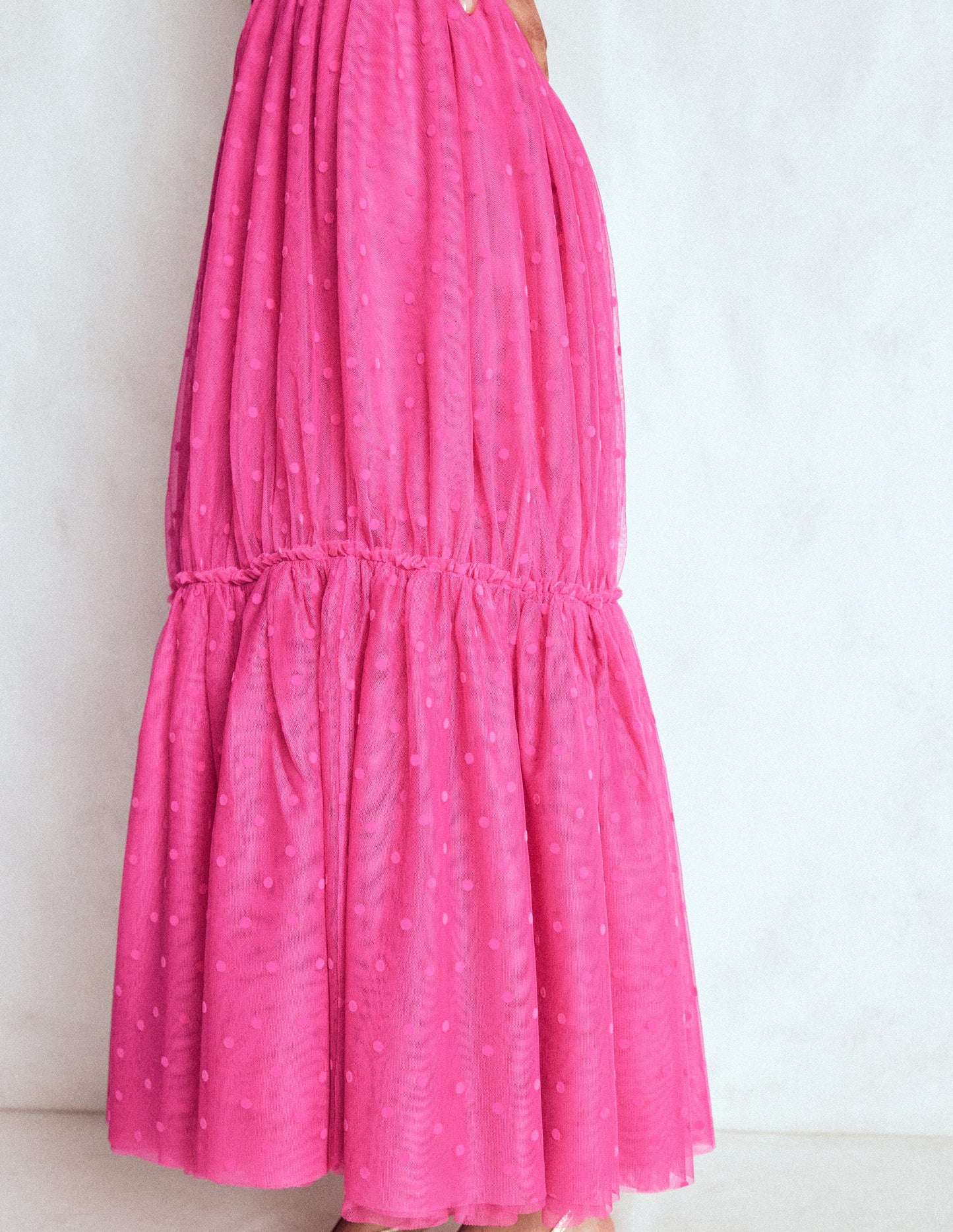 Anna Tulle Midi Skirt-Pink Flocked Spot