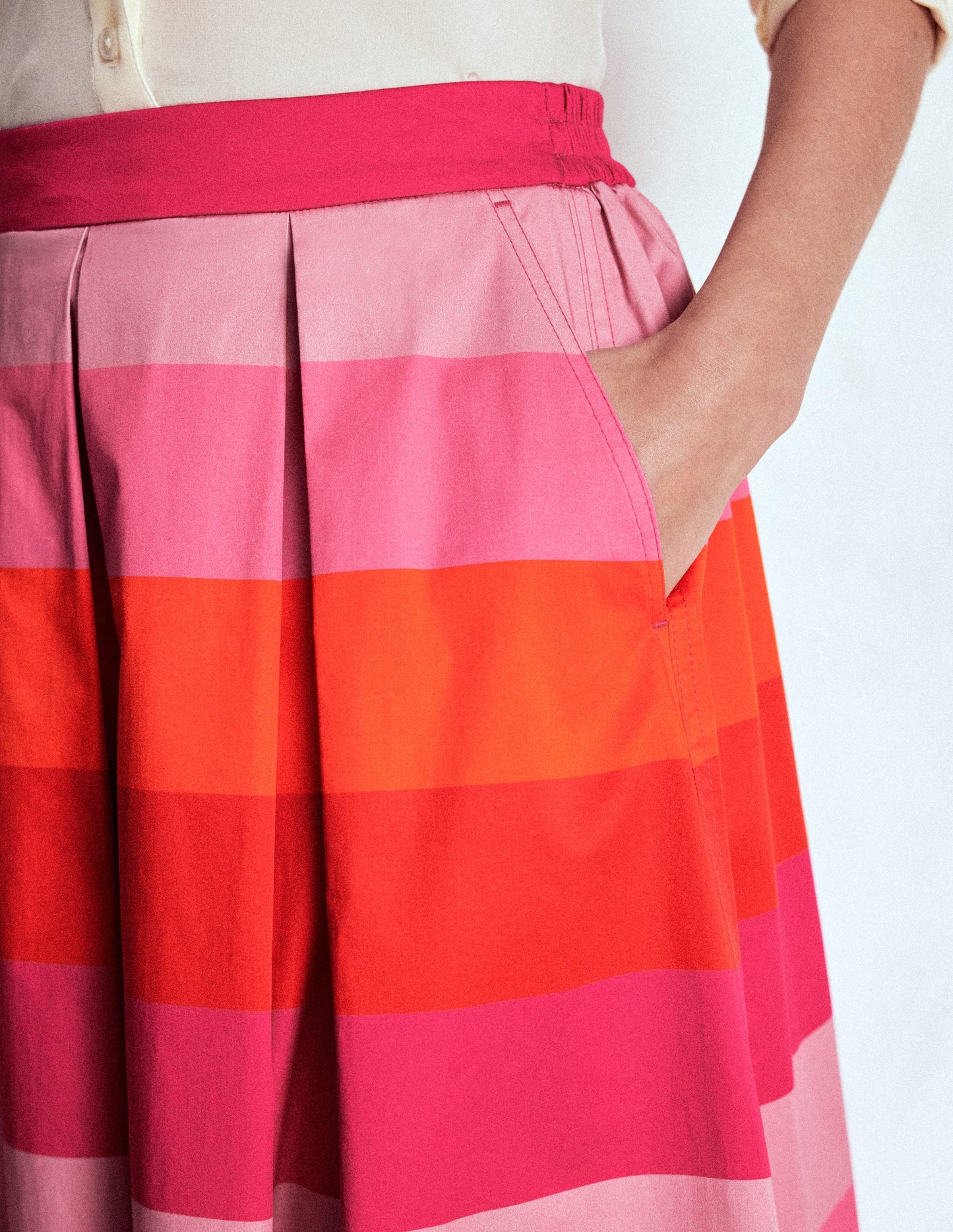 Verity Cotton Midi Skirt-Pink Tonal Multistripe