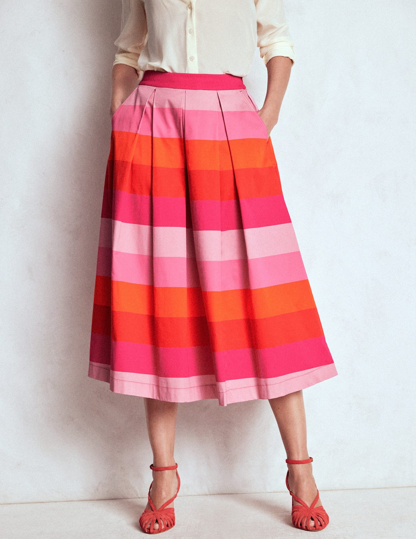 Verity Cotton Midi Skirt-Pink Tonal Multistripe