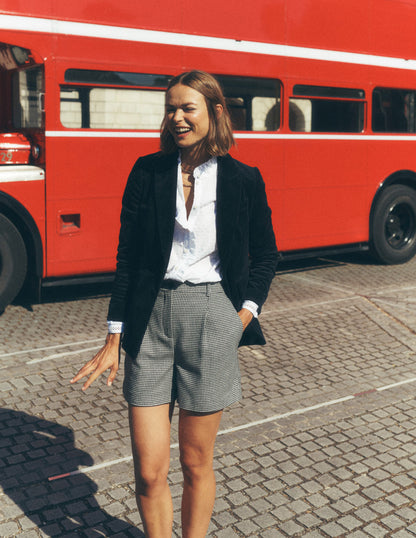 Wool Tailored Shorts-Black and Ivory Puppytooth-6