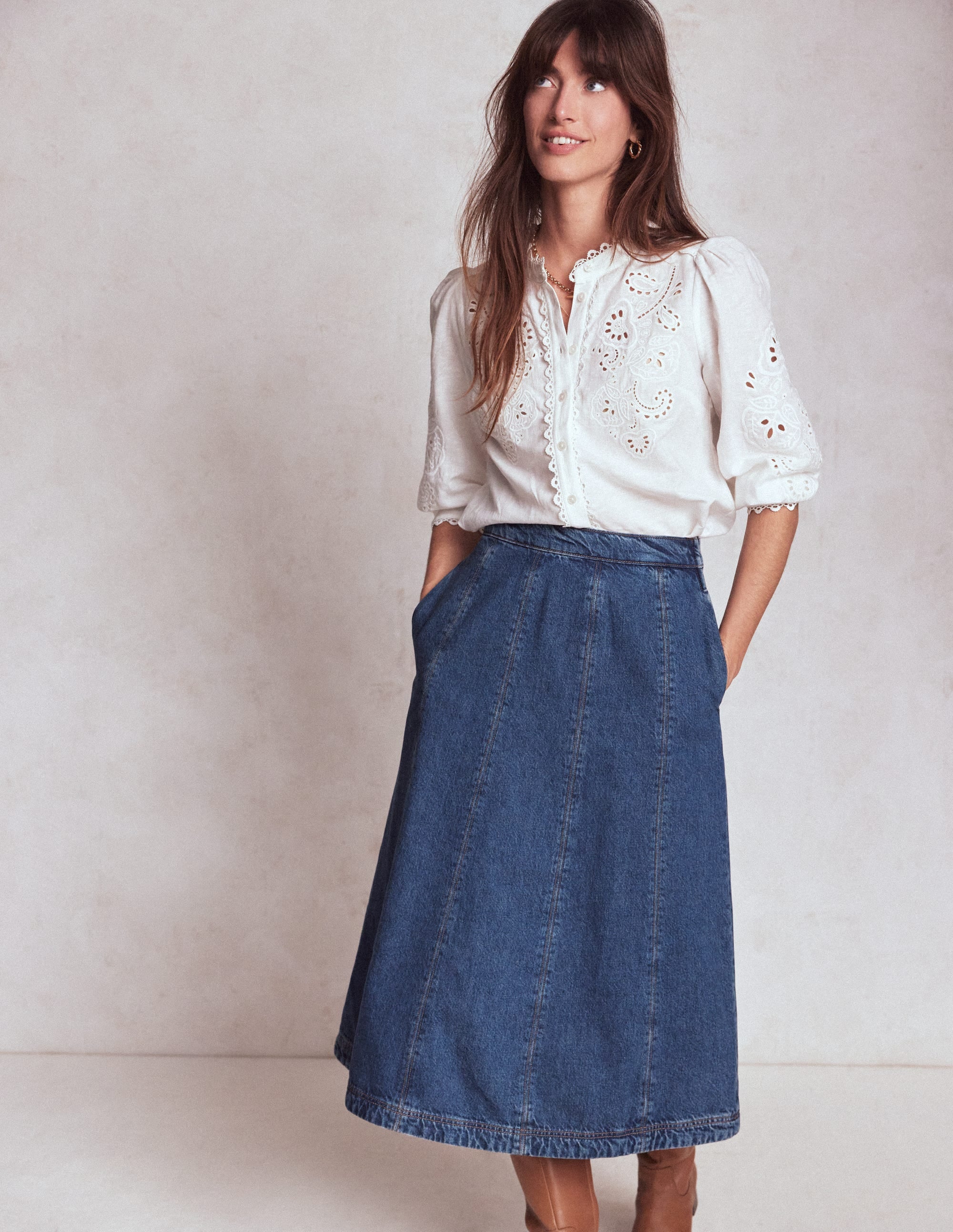 Joy Panelled Denim Skirt - Mid Wash | Boden USA