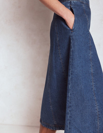 Joy Panelled Denim Skirt-Mid Wash-2
