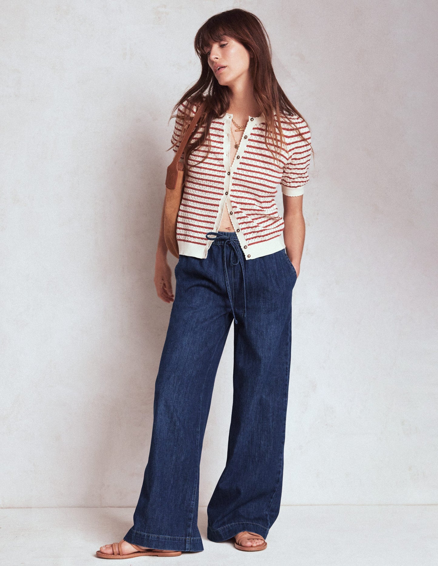 Drawcord Denim Pants-MID WASH