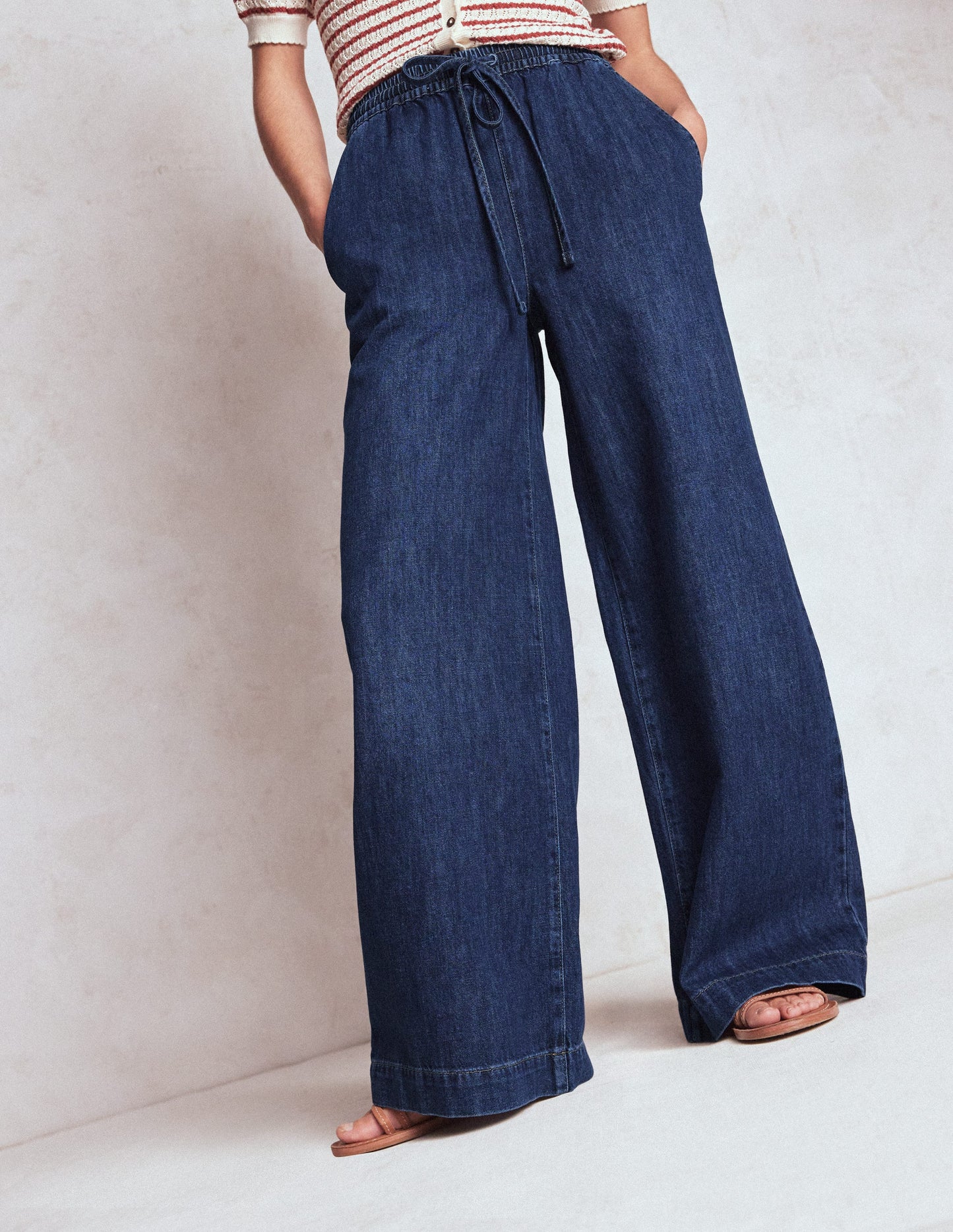 Drawcord Denim Pants-MID WASH
