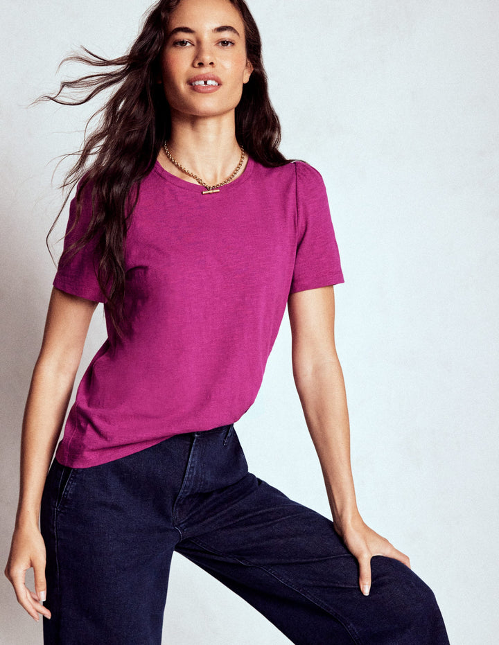 Cotton Puff Sleeve T-Shirt-Rich Magenta