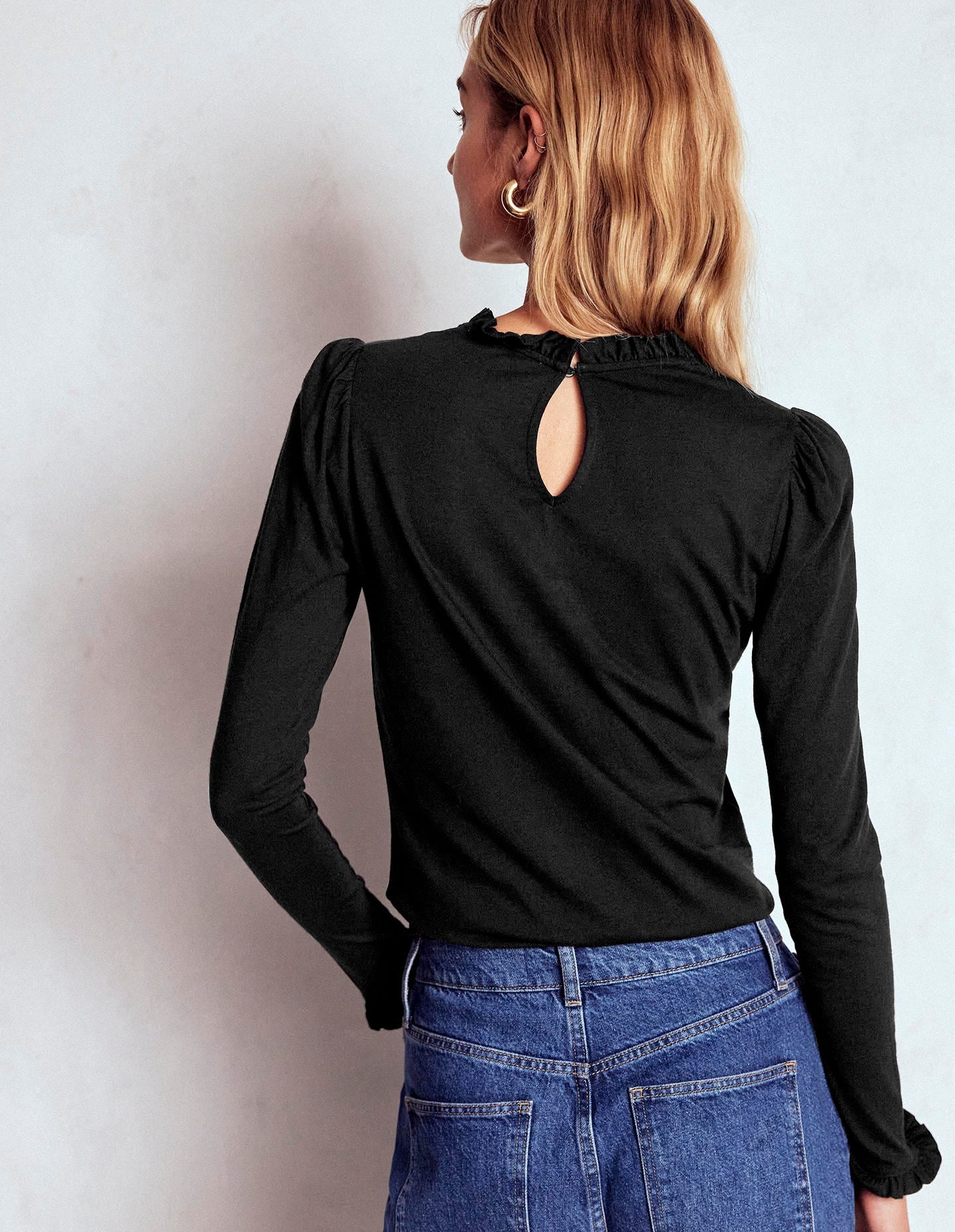 Supersoft Frill Detail Top-Black - Image 3