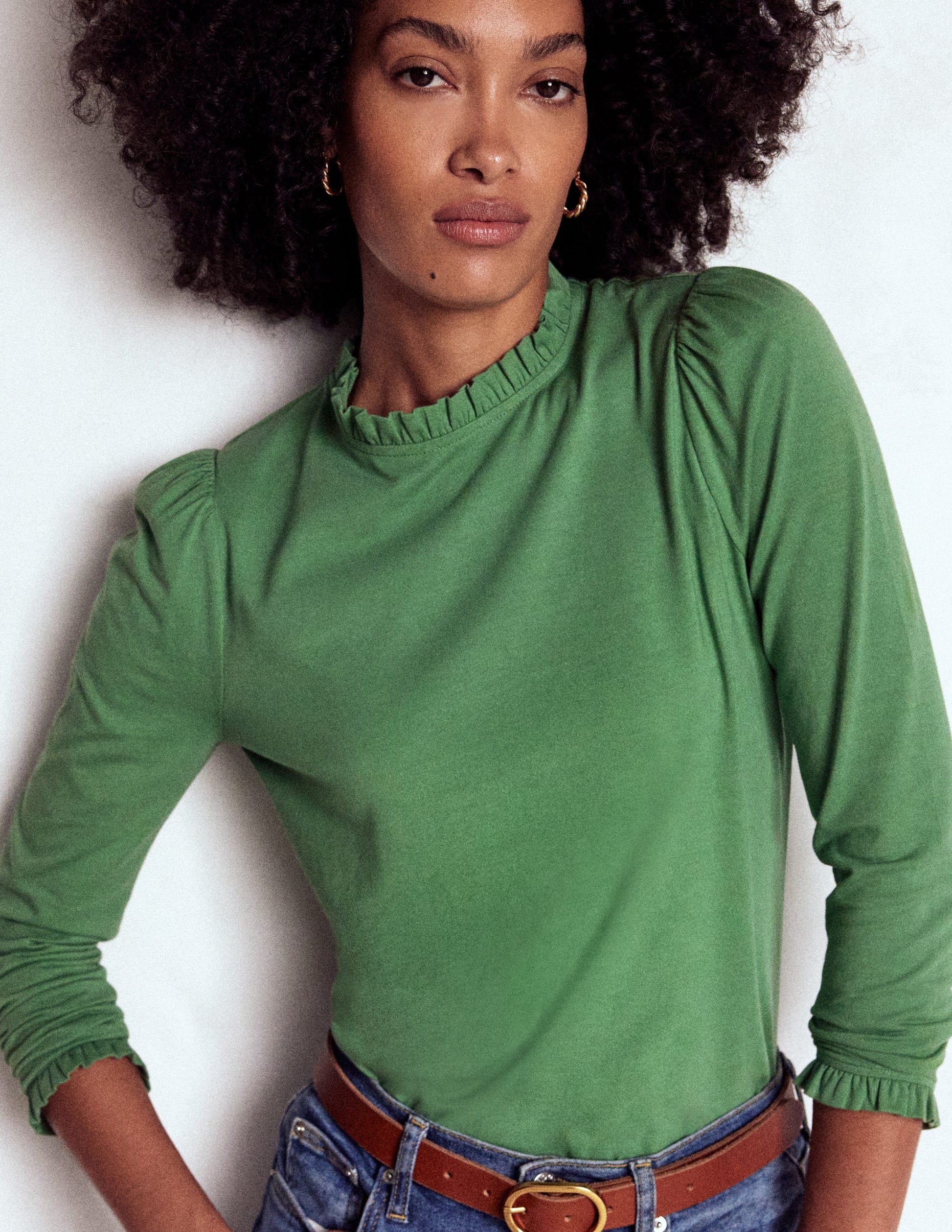 Supersoft Frill Detail Top-Newt Green-1