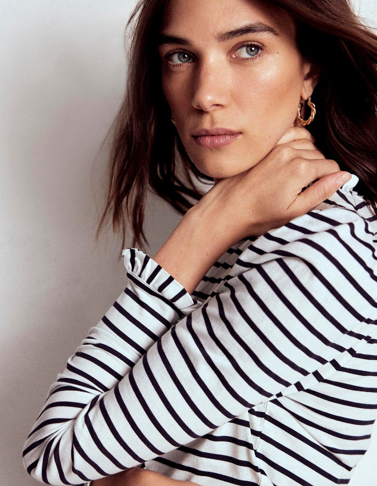 Supersoft Frill Detail Top-Ivory / Navy Stripe | Boden USA