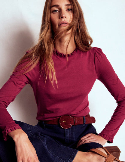 Supersoft Frill Detail Top-Burgundy Red-1