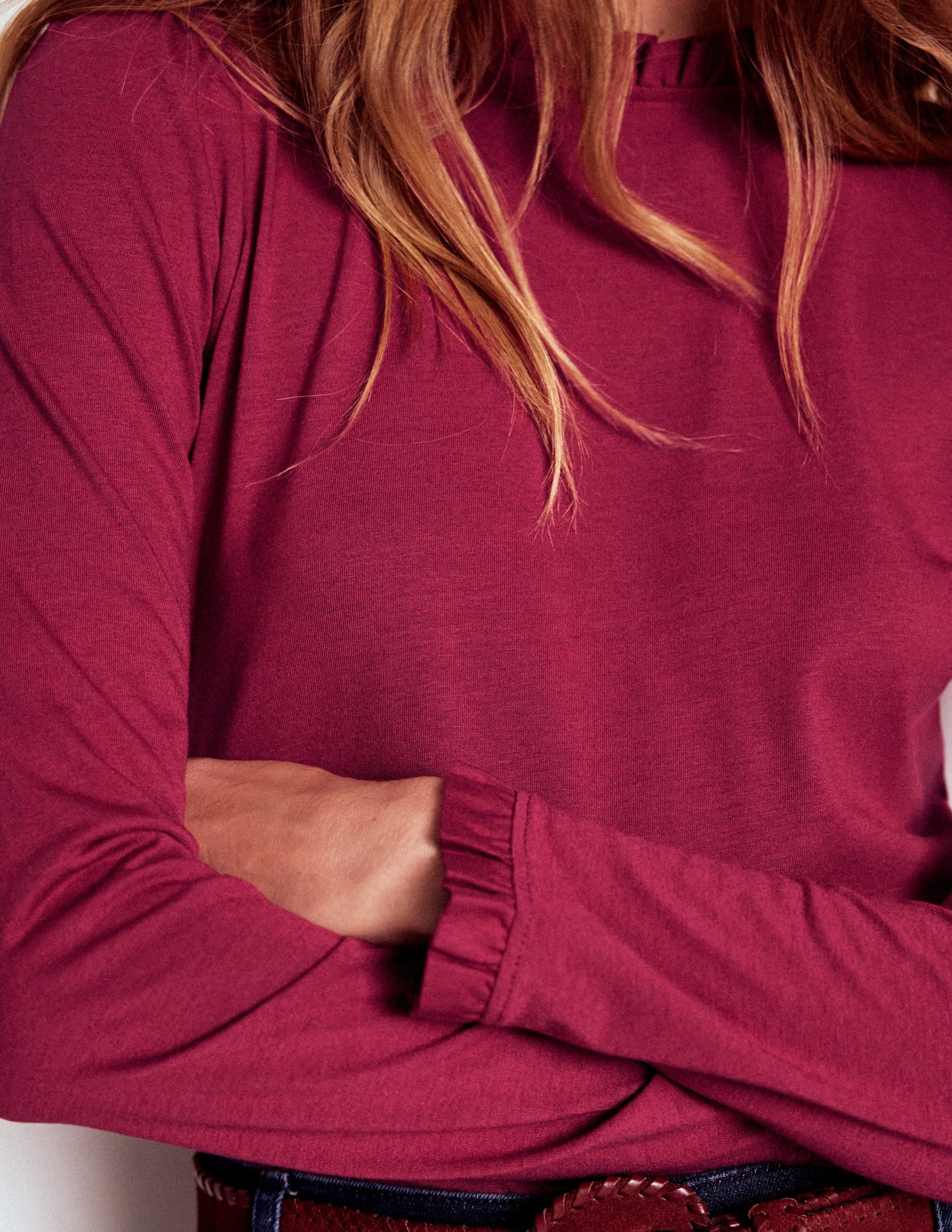 Supersoft Frill Detail Top-Burgundy Red