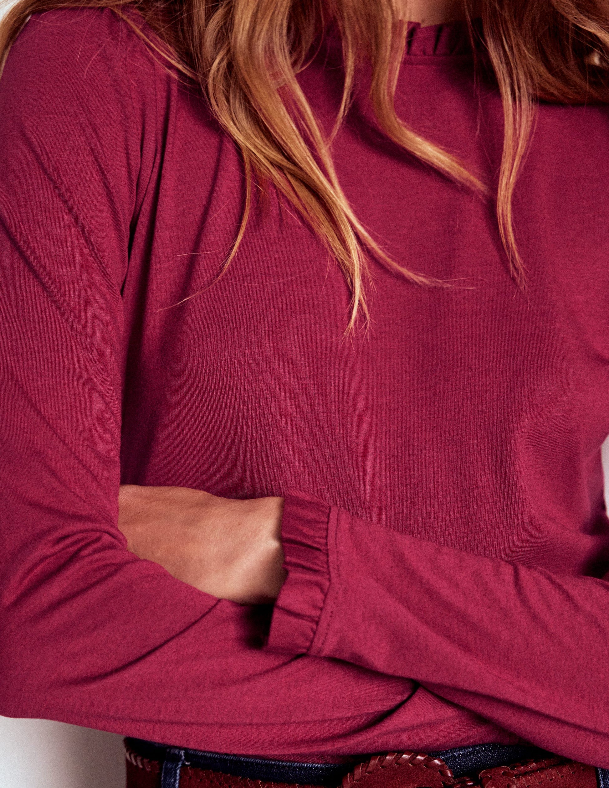 Supersoft Frill Detail Top-Burgundy Red-2