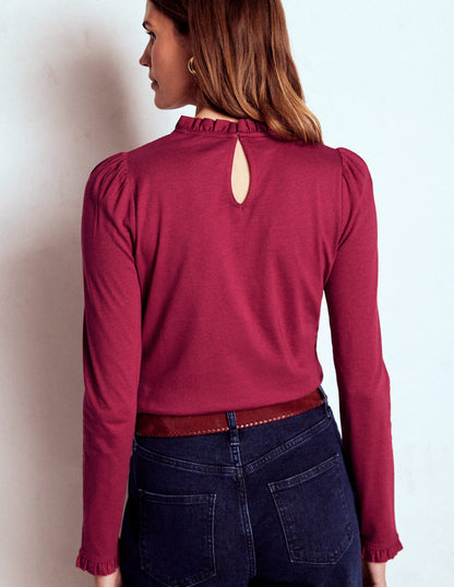 Supersoft Frill Detail Top-Burgundy Red-3