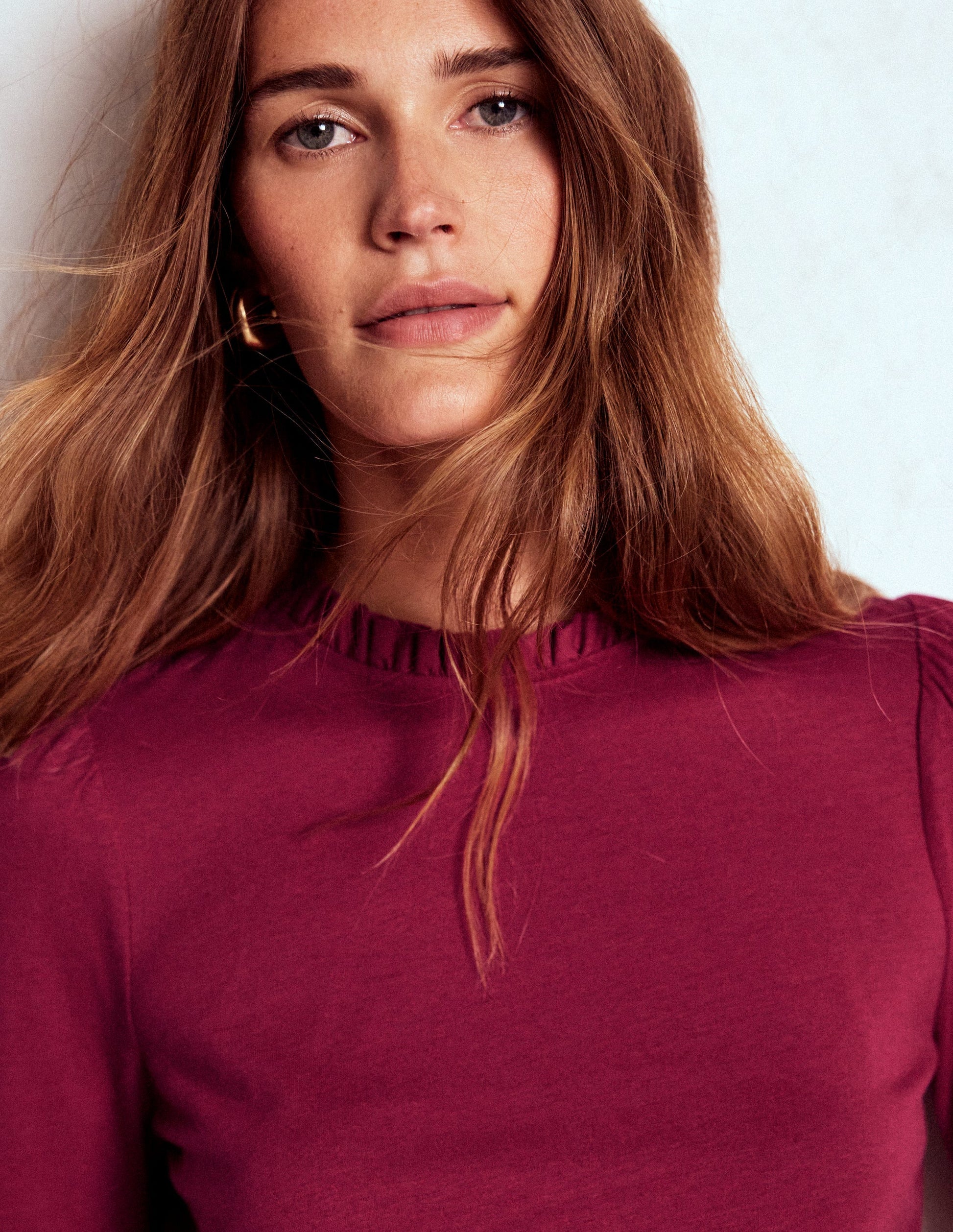 Supersoft Frill Detail Top-Burgundy Red-5