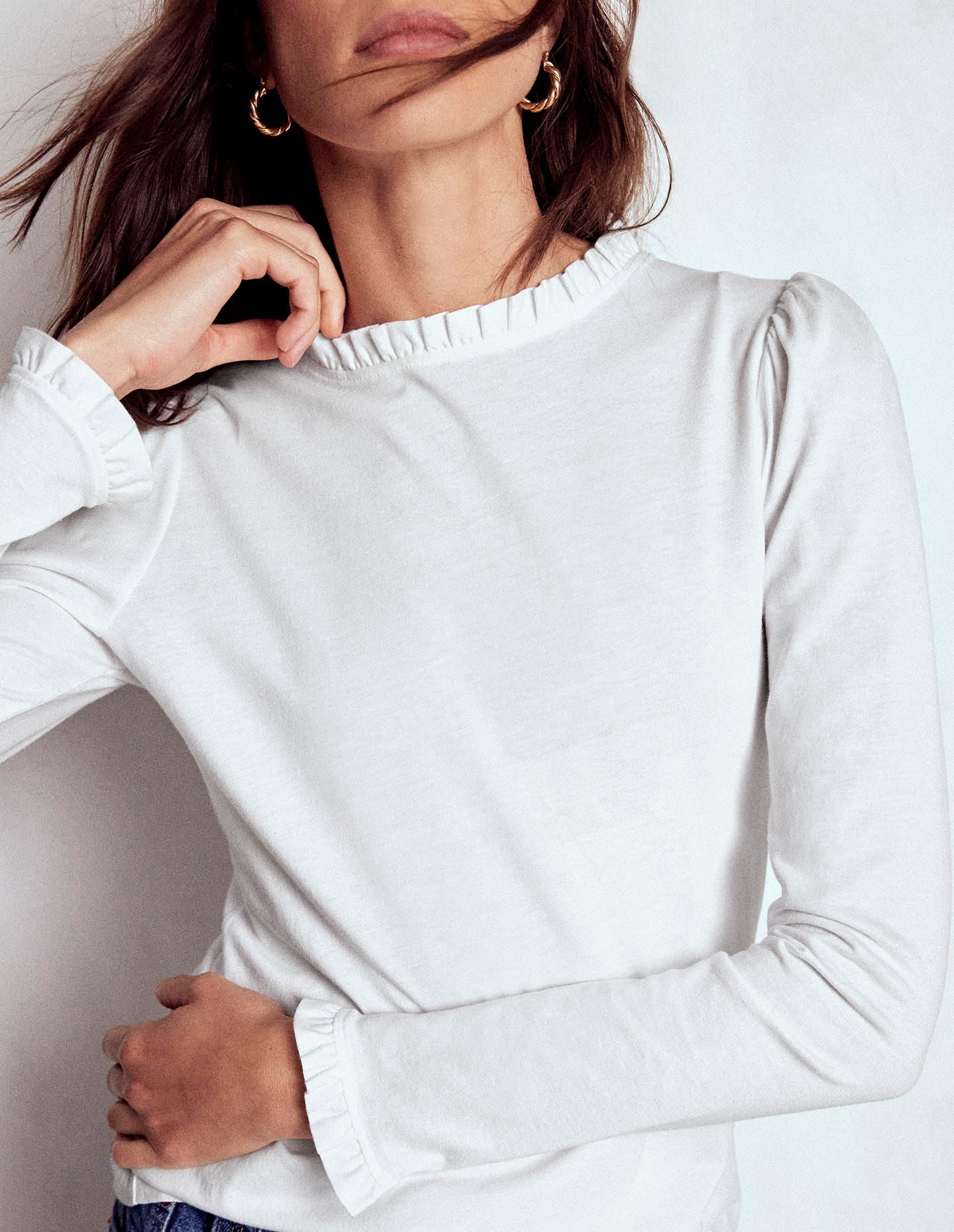 Supersoft Frill Detail Top-White | Boden USA