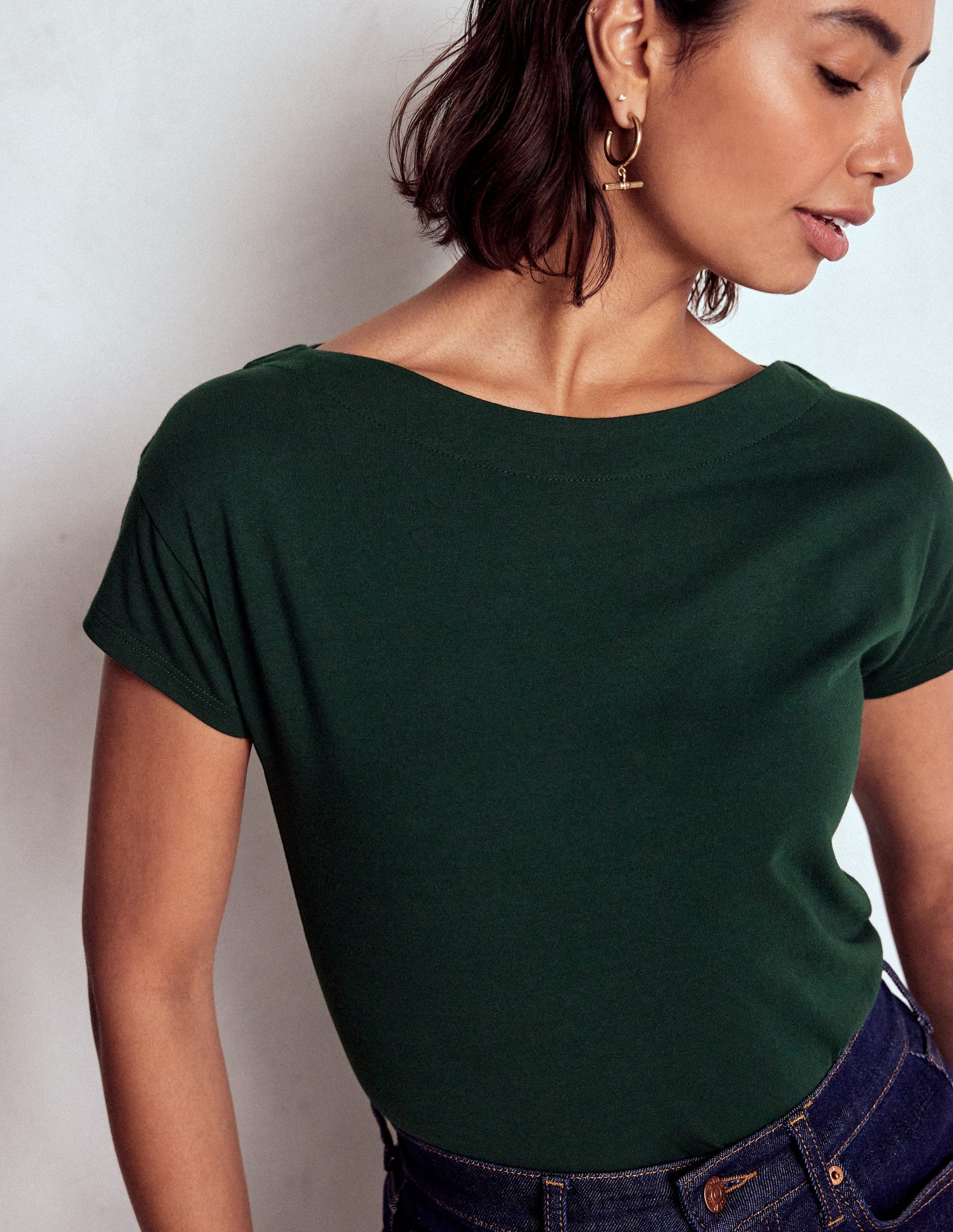 Supersoft Boat Neck T-Shirt-Green Pine-1