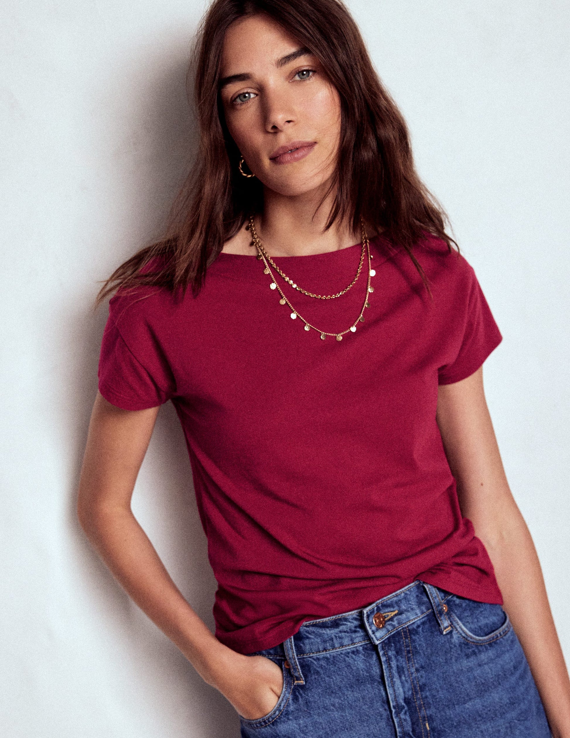 Supersoft Boat Neck T-Shirt-Burgundy Red-2