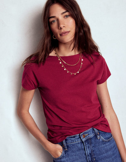 Supersoft Boat Neck T-Shirt-Burgundy Red-2