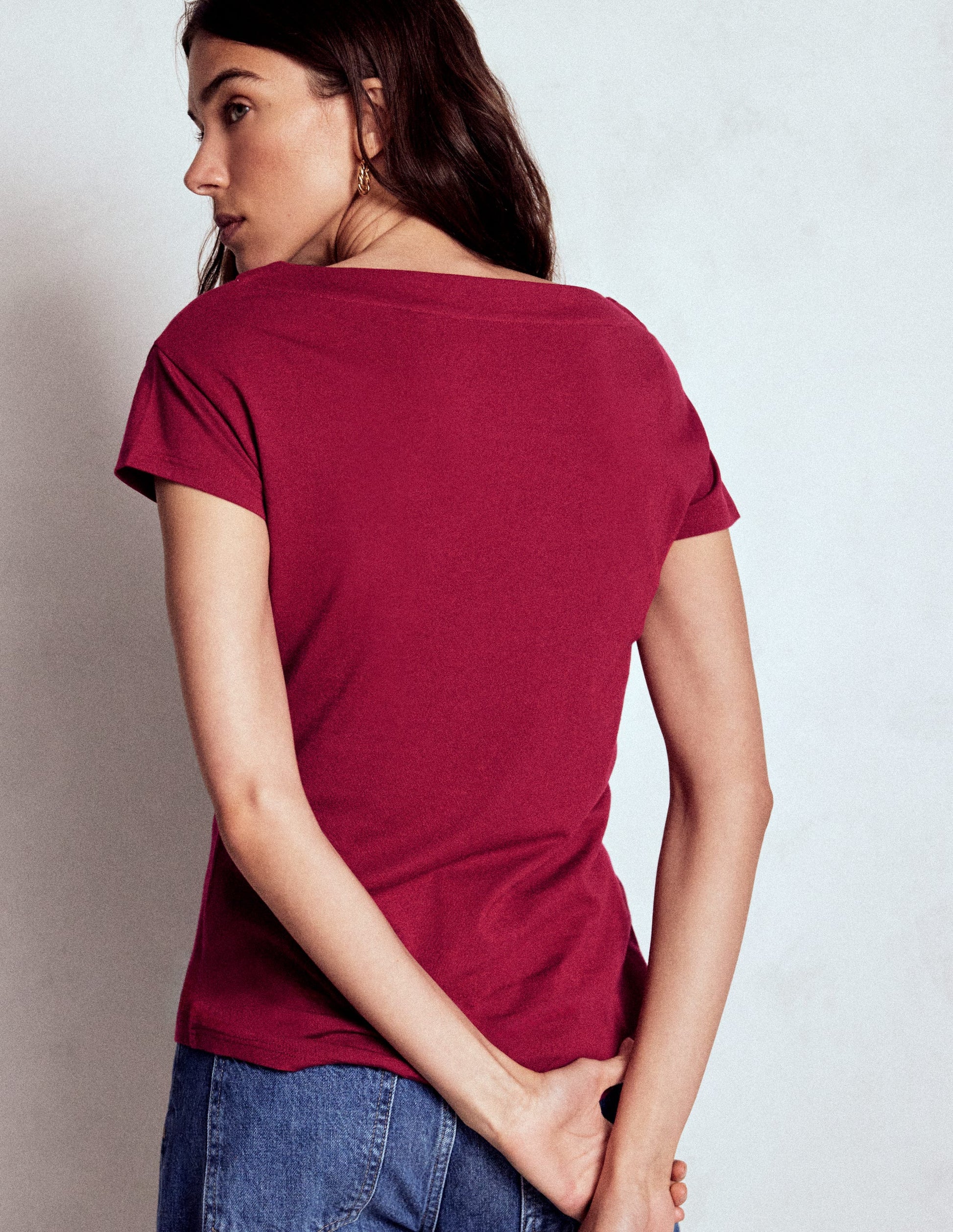 Supersoft Boat Neck T-Shirt-Burgundy Red-3