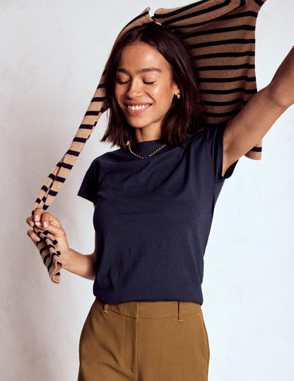 Supersoft Boat Neck T-Shirt-Navy-1